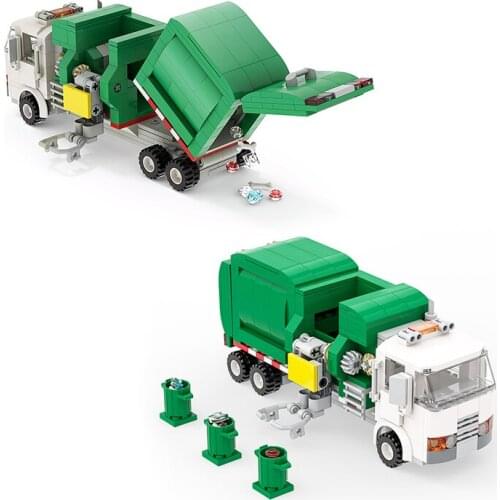 MOC High-Tech Town Garbage Car Building Blocks Sanitation Transporter Truck Vehicle Model Bricks Toys For Children Kid Xmas Gift