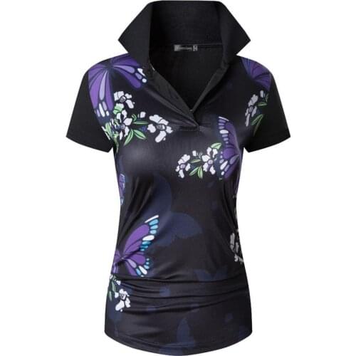 Jeansian Asian Style Womens Casual Short Sleeve T-Shirt Tee Floral Print Polo Shirts Tshirt Golf Polos Tennis Badminton SWT311