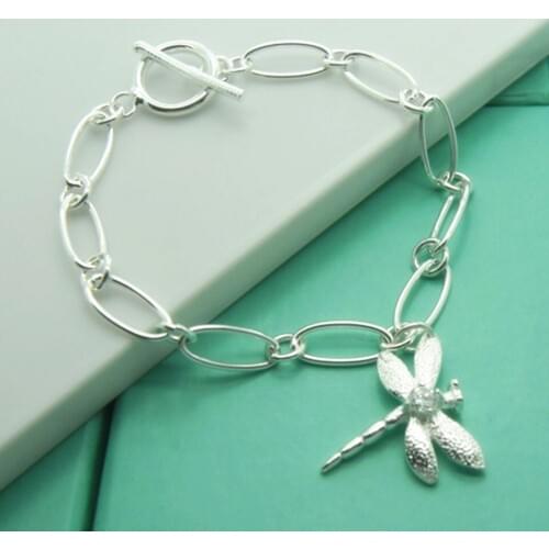Women Jewelry 925 Sterling Silver Hollow Chain Dragonfly Pendant Charm Bracelet For Women Fashion Gift