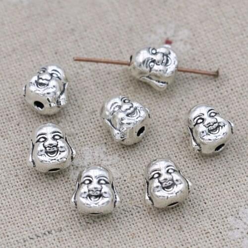 20pcs Antique Silver Plated Buddha Spacer Beads for Jewelry Making Bracelet Loose Beads DIY Handmade Accessories 11x10mm