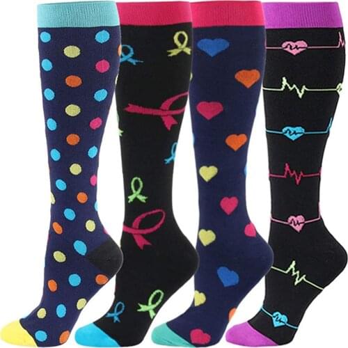 4 Pieces Unisex Brede Kalf Compressie Stocking Outdoor Sports Elastic Leg Protection Stocking Daily Casual Lovely Printing Socks