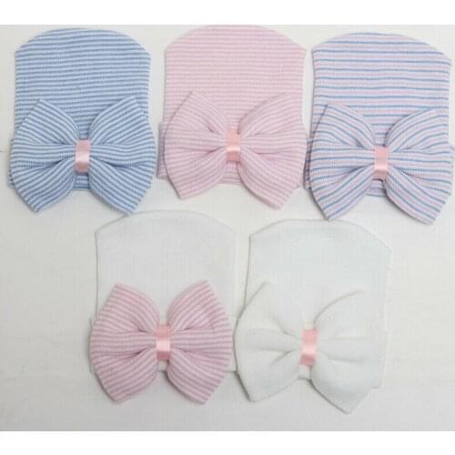 8 Color Fashion Newborn Toddler Kids Baby Boys Girls Turban Cotton Beanie Hat Winter Cap Warm Striped Bow Baby Hat 0-3 M