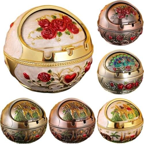 Ashtray Household Home Decor Zinc Alloy Retro Large Ash Holder With Lid Durable Windproof Home Decoration Ashtray For Restaurant