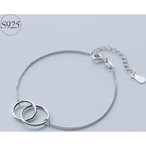 Genuine 925 Sterling Silver Double Circle Interlocking Round Love circle chain bracelet GTLS148