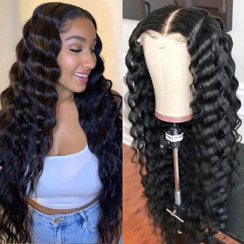 Brazilian Loose Deep Wave Wig 13x4 Lace Front Wig Remy Pre Plucked Curly Wigs Lace Front Human Hair Wigs For Black Women