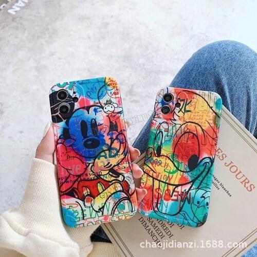 Disney Mickey Mouse Graffiti Phone Case for Iphone 11 12 Pro Max Xs X Xr 7 8 Plus Soft Shell Anti-fall Shockproof Phone Covers