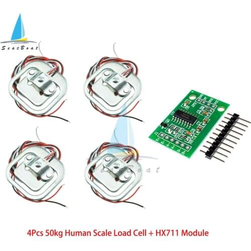 4Pcs 50kg Human Scale Load Cell Weight Sensors+HX711 AD Module Body Load Cell Weighing Sensor Pressure Sensors Measurement Tools