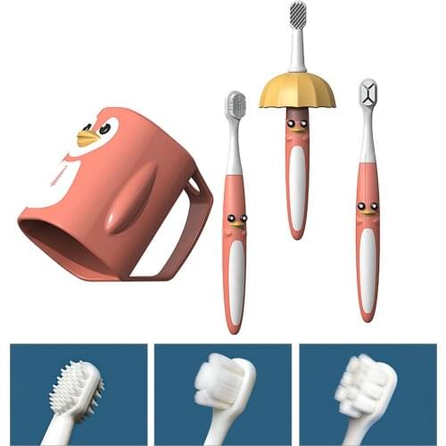 Kids Cartoon Baby Soft-bristled Toothbrush Children Teeth Training Mouth Clean With 3 Soft Food-grade Replacement Toothbrush