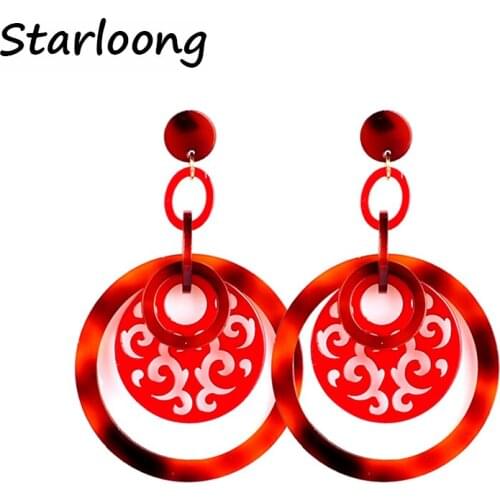 Classical style 5 colors round shape hollow Carving Pattern dangle earrings for women Joyas Bijoux