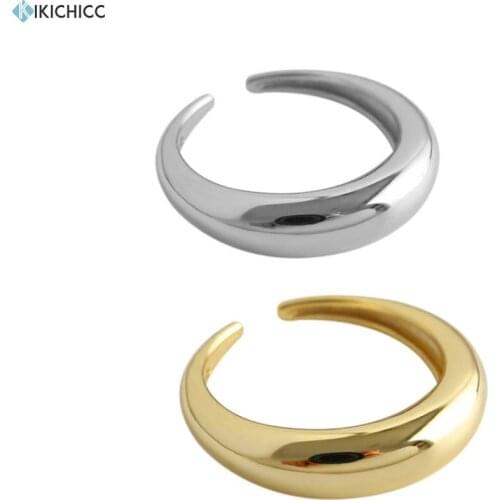 Kikichicc 925 Sterling Silver Plain Circle Moon Ring Women Adjustable Jewelry Smooth Geometric Polishing Rings Resizable