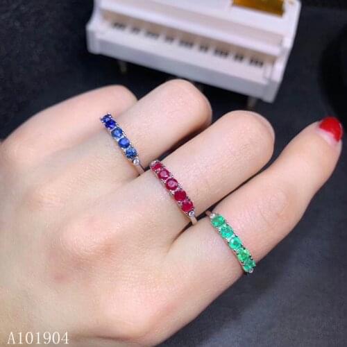 KJJEAXCMY boutique jewelry 925 sterling silver inlaid natural ruby emerald sapphire female ring support test