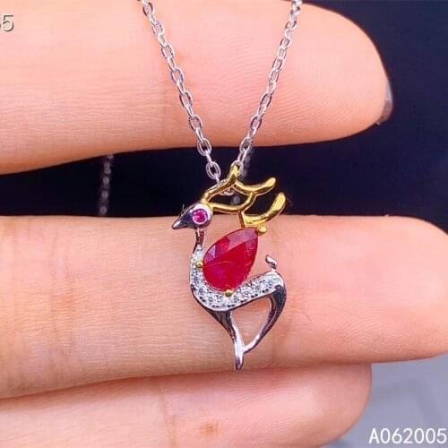 KJJEAXCMY Fine Jewelry 925 Sterling Silver inlaid Natural ruby Female new Pendant Necklace popular Support test hot selling