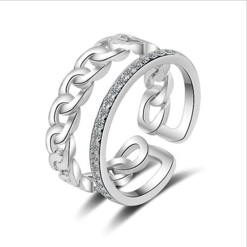 KOFSAC New Fashion Sterling Silver 925 Ring Double Layer Line Shiny CZ Rings For Women Anniversary Jewelry Valentines Day Gifts