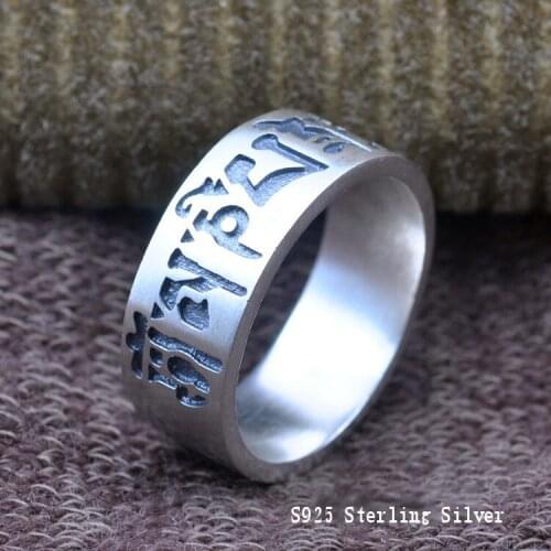 Thai silver ring S925 sterling silver six words mantra big Buddha curse male and female models authentic body care ring