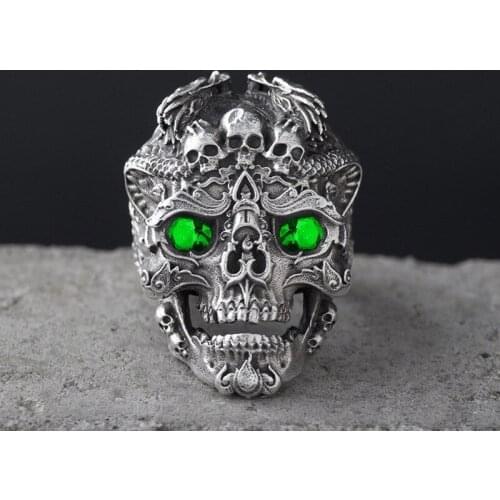 Retro Skull Ring Personalized Mens Gem Eye Skull Ring Halloween Party Finger Accessories Punk Gothic Exaggerated Ring