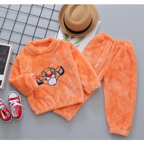 2020 2pcs Baby Boy Girls Underwear Set Flannel Cartoon Tiger Pajamas Thermal Underwear Winter Boy Cartoon Clothing Suit BC9