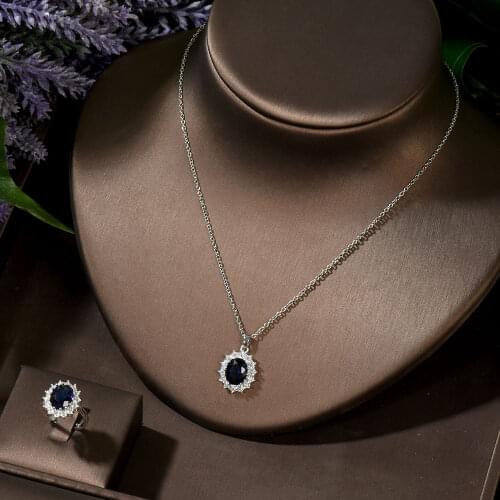 HIBRIDE Luxury Women Wedding Jewelry Sets For Bride Silver Color Blue Zircon Necklace Set For Women African Jewelry N-1427