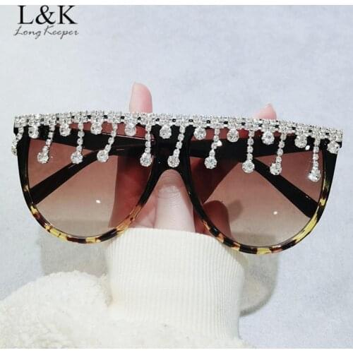 Diamond Square Sunglasses Women Luxury Fashion Tassel Crystal Sun Glasses Ladies Oversized Shades Eyewear Zonnebril Dames