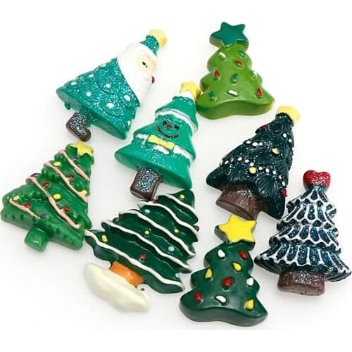 Mix 20Pcs Resin Christmas Tree Flatback Cabochon Scrapbooking Embellishments For Scrapbooking Doll House Diy Accessories