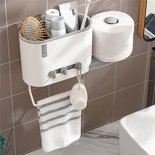 Punch Free Multifunctional Towel Rack Wall Mounted Face Towel Rack Storage Box Compartment With Hook For Bathroom Organizer