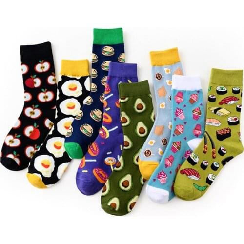 Q Fashion Comfortable Long Sock Fashion Tube Socks Harajuku Sock Cotton Casual Breathable Food Desserts Pattern Unisex