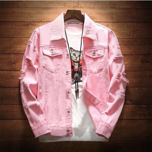 Mens Jeans Jacket Male Cowboy Coats 3Xl Mens Denim Jacket Trendy Fashion Hip Hop Streetwer Ripped Denim Jacket