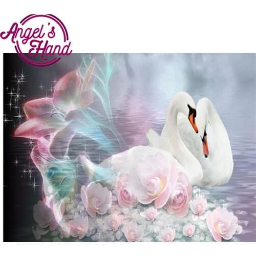 New 5D Diy diamond painting Needlework diamond mosaic Swan with flowers pattern pictures rhinestones beadwork kits Home Decor