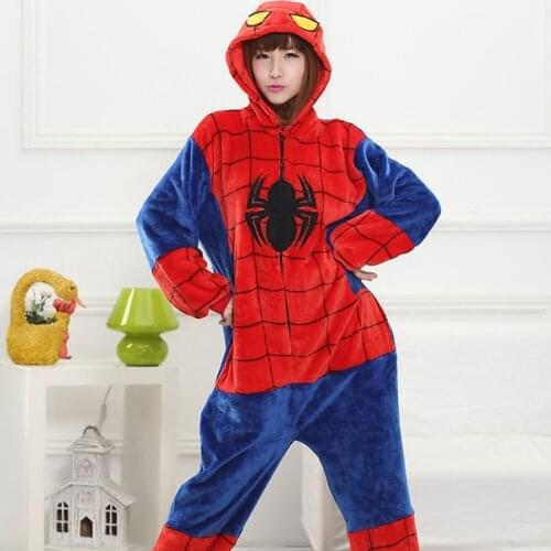 2020 Adults Animal Pajamas Cartoon Sleepwear Spider Pajamas Sets Anime Kigurumi Women Men Warm Flannel Hooded