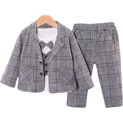 New Autumn Baby Gentleman Clothes Suit Children Boys Coat T-Shirt Pants 3Pcs/Sets Toddler Fashion Costume Kids Formal Clothing