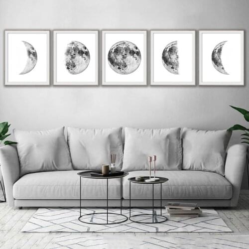Black and White Space Moon Phase Prints Nordic Posters Bedroom Wall Decoration Canvas Painting Pictures for Living Room Decor