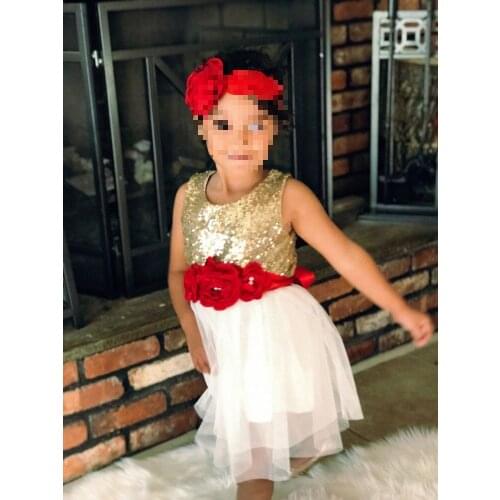 Girl Dress Summer 2020 New Children Sequined Yarn heart Back knee-Length Kids Party Flower Dresses Baby Frocks