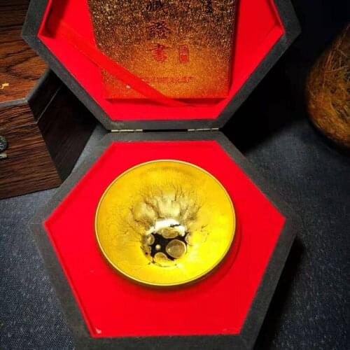 24k Gilded Jianzhan pure handmade iron tire calendula master gilt ceramic Kung Fu tea cup Latest gift box,art collection