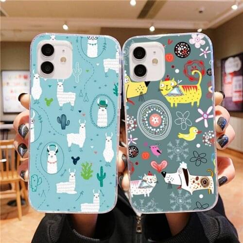 Cartoon cute animal alpaca penguin Phone Case for iPhone 8 7 6 6S Plus X 5S SE 2020 XR 11 pro XS MAX 12 12Mini