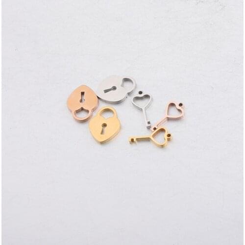 DIY Jewelry Making Trendy 5pcs Mirror Stainless Steel Hollow Love Key Peach Heart Concentric Lock Lovers for Necklace/bracelet