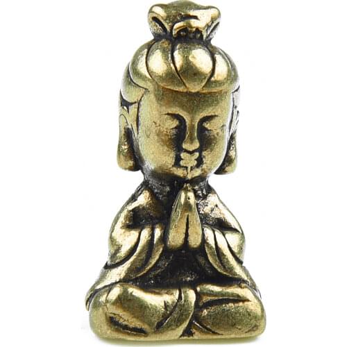 Solid Brass Guanyin Buddha Figurine 37x21x17mm Home Office Desk Ornaments Decoration Mini Statue Ornaments Household Decoration
