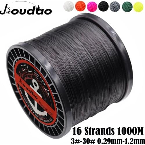 Jioudao 16 Strands 1000M Super Strong Braided Fishing Wire 55LB-280LB Multifilament PE Line for Sturgeon Fishing