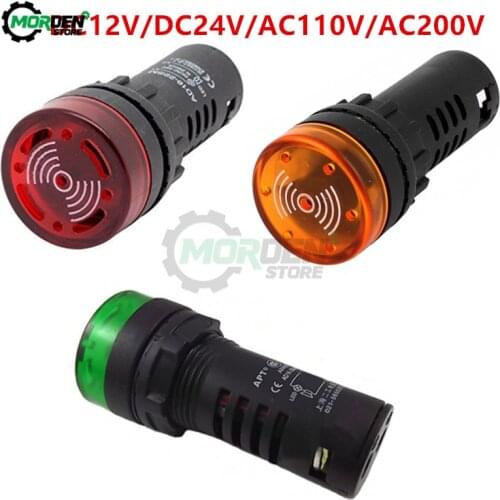 DC 12V 24V AC 110V 220V LED Light Flash Alarm Buzzer LED Signal Light Indicator Light Warning Lamp Red Green Yellow AD16-22SM