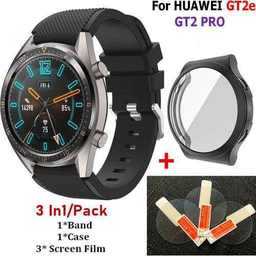 TPU Frame Protectors Case for Huawei watch GT2e Watch Band 22mm Strap + Screen Protective film for Huawei watch GT 2e Bracelet