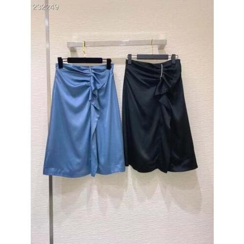 Fashion Runway Autumn Solid Knee-Length Skirt Womens Elegant High Waist Diamonds Ruffles Split Skirt Female New