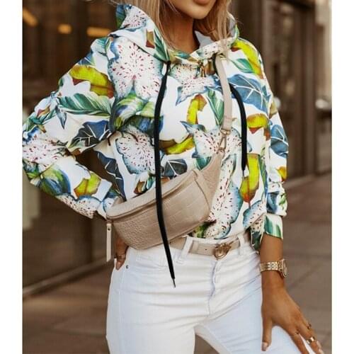 Spring Autumn Women Sport Jacket Printed Floral Print Long Sleeve Lady Hooded with Pockets Sweater Baseball Basic Free Shipping
