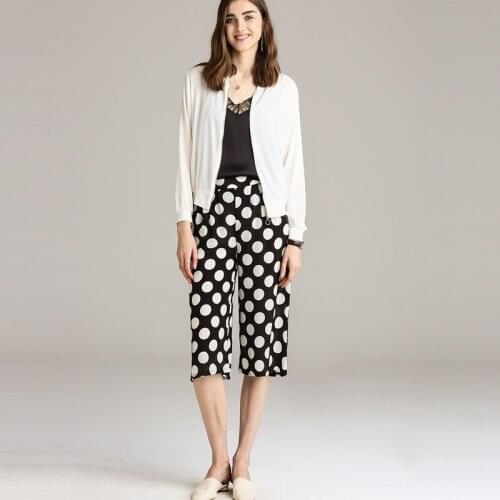 NEW Summer Natural Silk Calf-Length Pant 100% Mulberry Silk Women Loose Dot Pants M L FREE SHIPPING