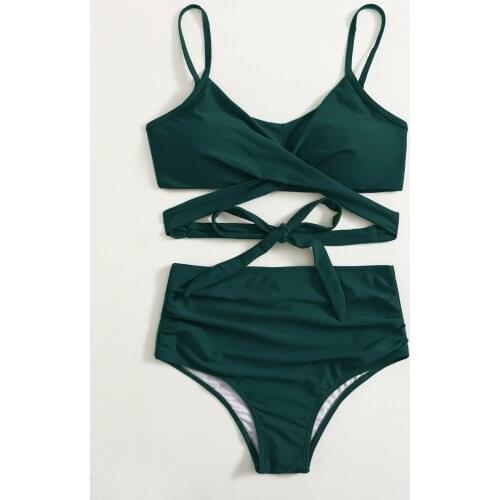 RUUHEE Women Criss Cross High Waisted String Floral Printed 2 Piece Bathing Suits