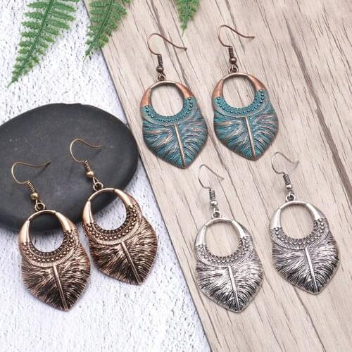 Amader 2018 Fashion Plant Shape Boho Drop Earrings For Women Vintage Verdigris Earrings Bohemian Earrings Bijoux HQEF1340