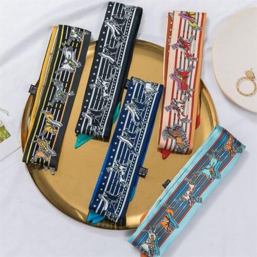 New Bag Scarf Womens Neck Scarf Horse Print Luxury Brand Girl Headscarf Hair Band Accessories For Bag Handle Ribbon Headband