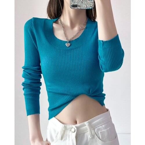LJSXLS Long Sleeve Womens Sweater Solid O-Neck Knitted Sweaters Korean Slim Pullovers Tops Femlae Casual Black Spring Autumn
