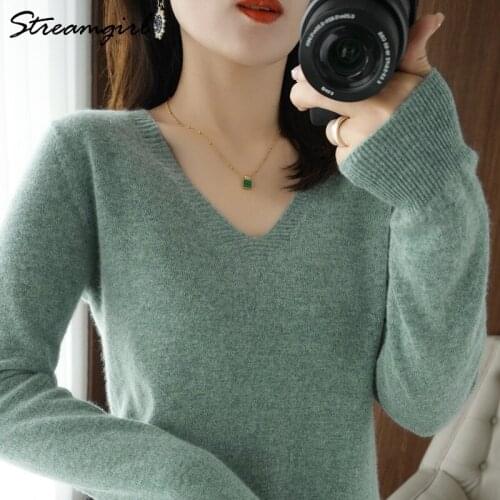 V Neck Sweaters Women Winter Autumn Long Sleeve Knitted Tops 2021 Womens Sweater Soft Warm Pull Femme Thin Pullover Women