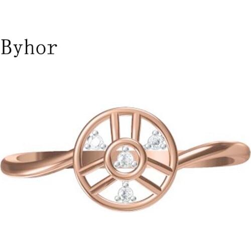 Byhor Solid 14K White+Rose Gold 0.029ct H/SI Natural Diamonds ring Women Fine Jewelry Trendy Wedding Band кольцa round Ring