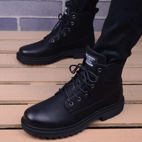 Winter Men Boots High-Top Casual Men Leather Shoes Lace-Up Leather Army Boots Desert Boots Black Round Toe Men Ankle Booties