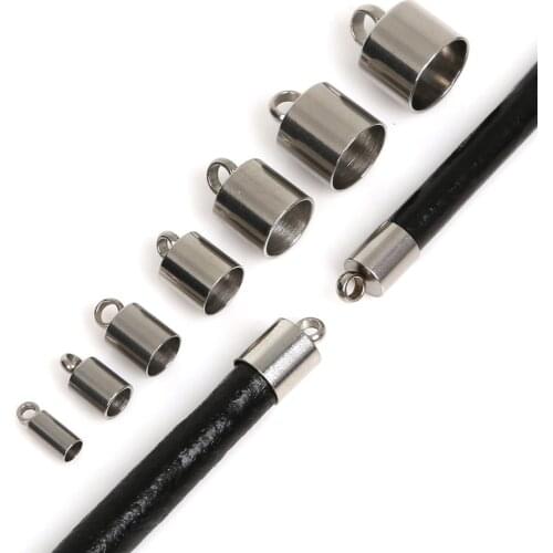 10pcs Stainless Steel End Caps Cord Clasps Hooks Fit 2/3/5/6/7/8/9mm Round Leather Cords For DIY Jewelry Making