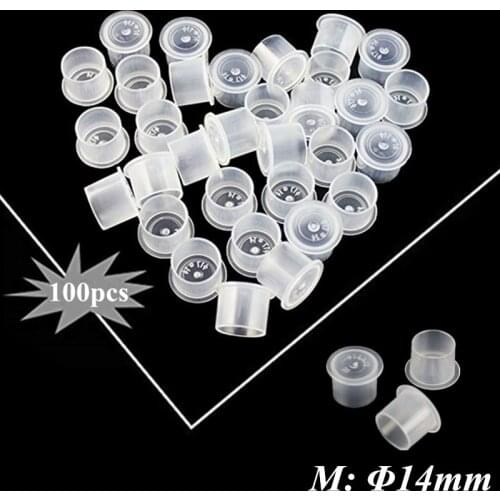 100pcs 14mm Tattoo Ink Cups Cap Self-Standing Tattoo Ink Clean Transparent Supply Wholesale -- STC#14-100